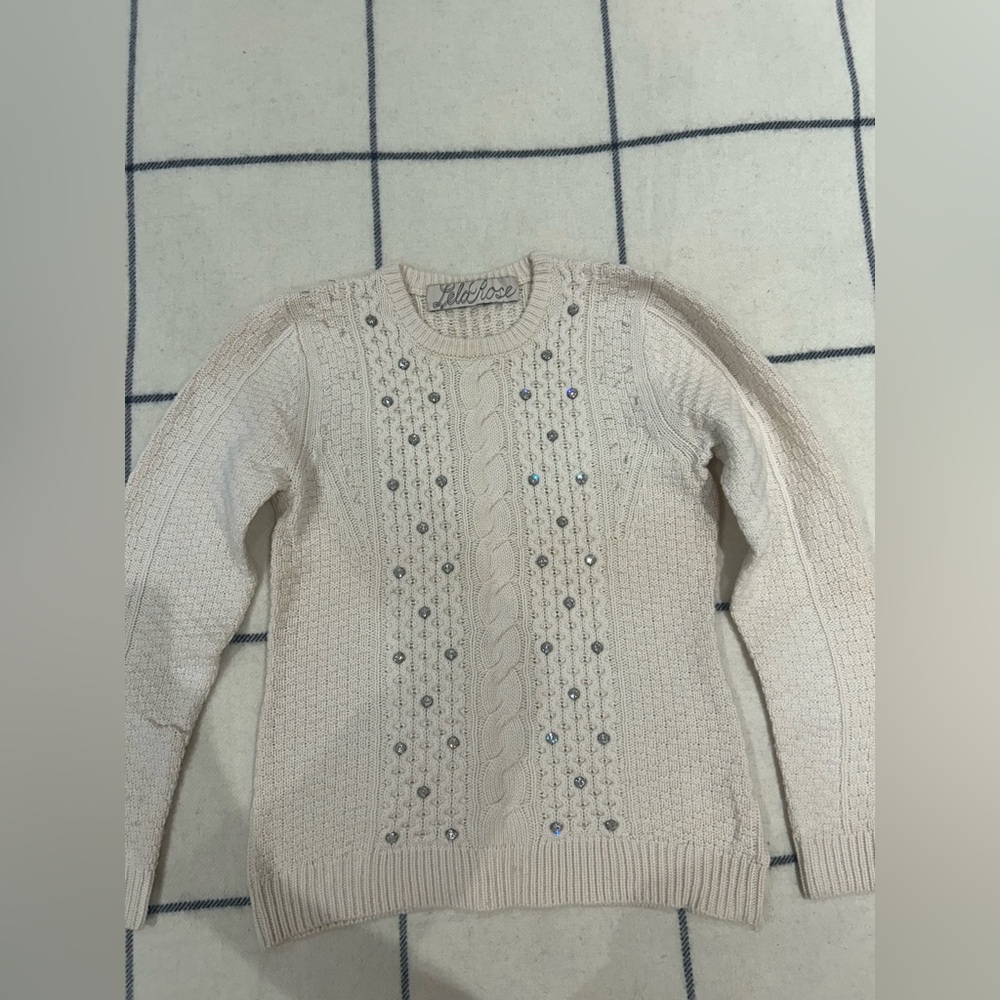 Lela Rose Embellished Cream Sweater